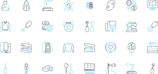Knitting linear icons set. Needles, Yarn, Stitches, Patterns, Garments, Wool, Scarves line vector and concept signs. Mittens,Sweaters,Blankets outline illustrations Generative AI