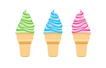 Soft serve ice cream in wafer style cone. vector icon