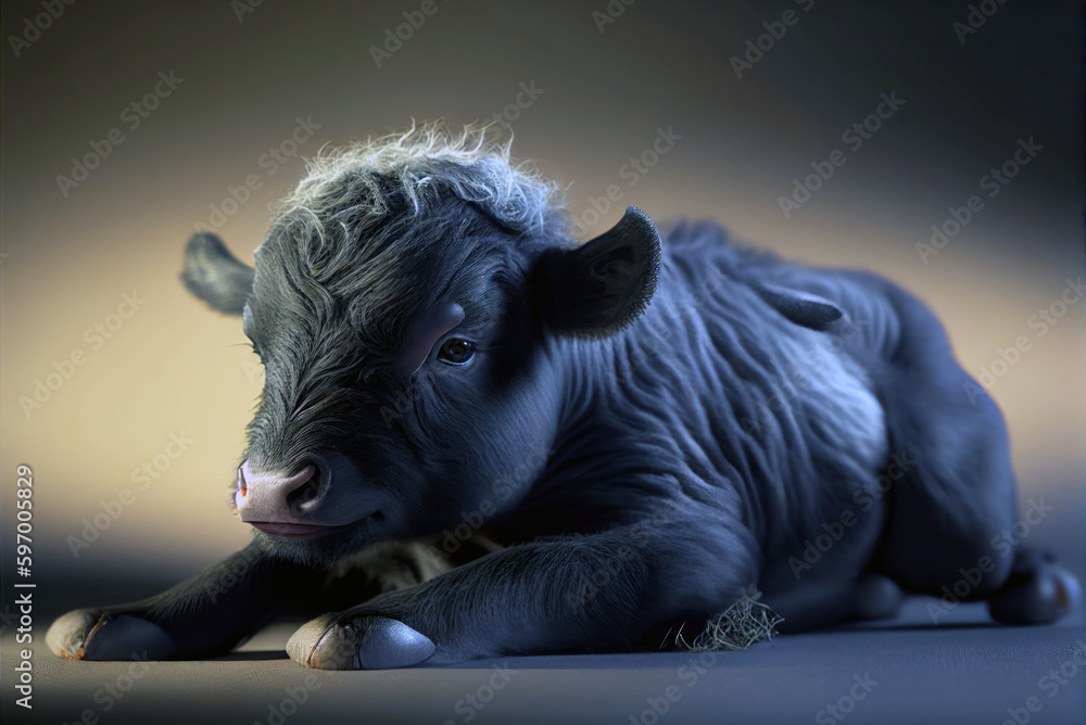 Wall mural cow in a field, generative ai