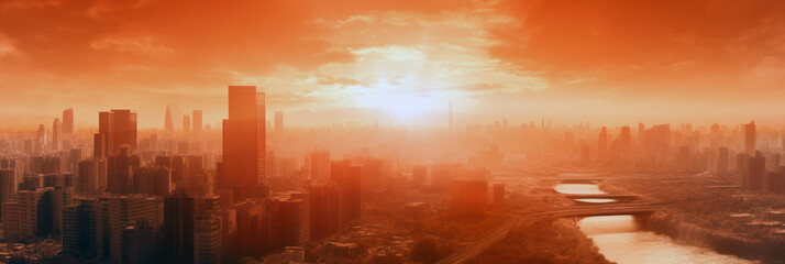 city skyline at sunset, generative ai