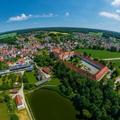 Fototapeta na wymiar Blick auf Kloster Thierhaupten in Schwaben aus der Luft