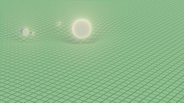 Abstract Visualization of the Mystery of Quantum Gravity Abstract 3D Animation of Cosmic Objects and Pre-Set Gravity Grid, Net.