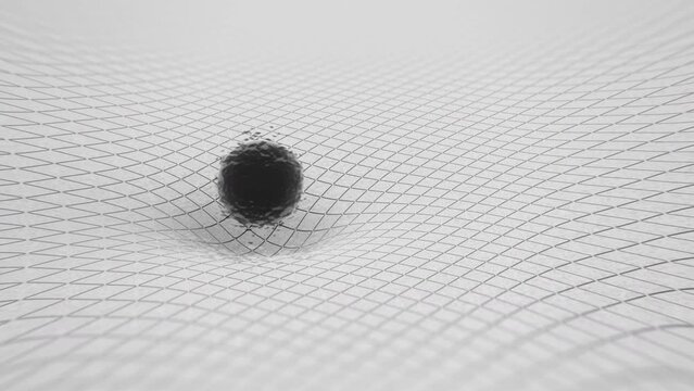 Temperature  Radiation Gravity, gravitational waves concept. Quantum emitting object on a grid, mesh distortion  3D Animation