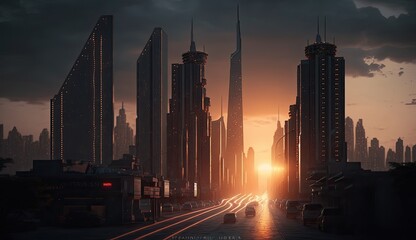 Fototapeta na wymiar Stunning beauty skyline silhouette featuring sunset, sunrise, and the best of urban architecture