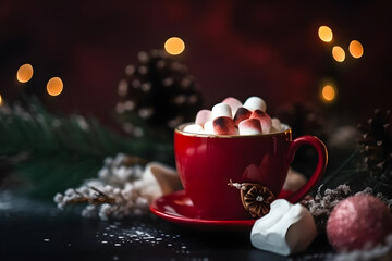 Obraz na płótnie Canvas Hot chocolate with marshmallows with Christmas Decorations
