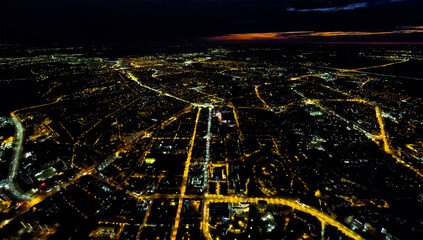 Lipetsk, Russia. Night city lights. Panorama. Aerial view