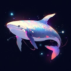 A large sea whale in bright and colorful space