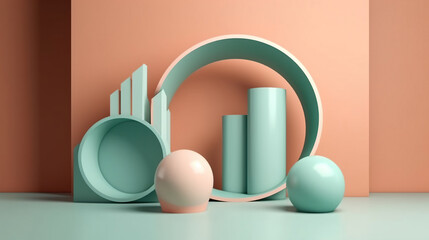 Abstract simple geometric with pastel colour. Generative AI.