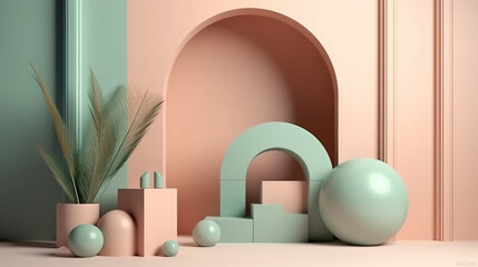 Abstract simple geometric with pastel colour. Generative AI.