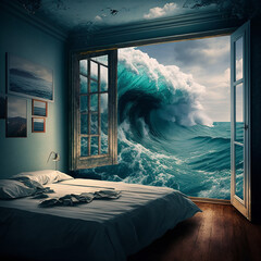 Bedroom melting into the ocean