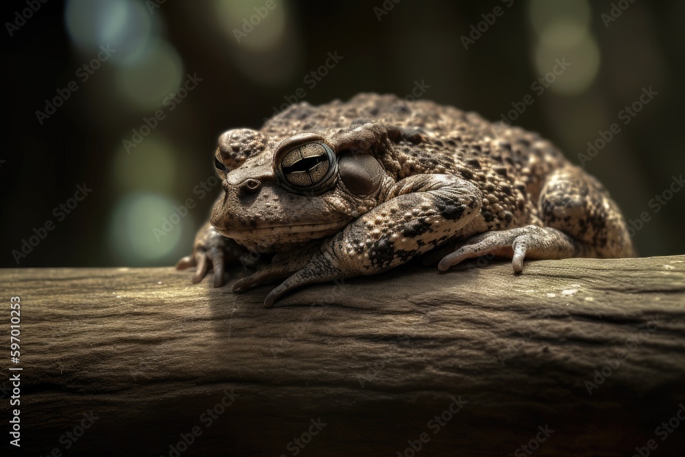 Poster green tree frog perched on a tree branch. generative ai