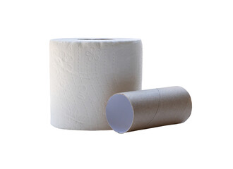 Single roll of white tissue paper or napkin prepared for use in toilet or restroom isolated on white background with clipping path in png file format