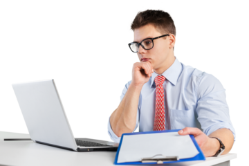 Young business Man in suit at work isolated on white background