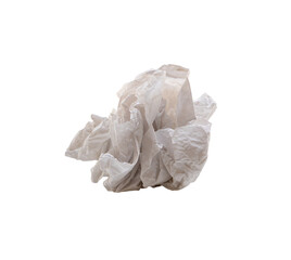Obraz premium Single screwed or crumpled tissue paper or napkin in strange shape after use in toilet or restroom isolated on white background with clipping path in png file format