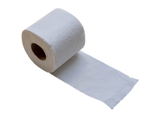 Single roll of white tissue paper or napkin prepared for use in toilet or restroom isolated on white background with clipping path in png file format