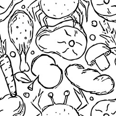 Seamless food background. Drawing food pattern