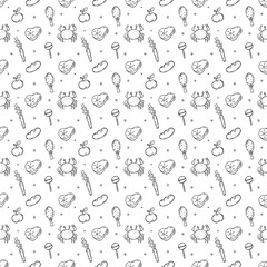 Fototapeta premium Seamless food background. Drawing food pattern