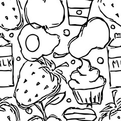Seamless food background. Drawing food pattern