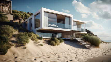 Obraz na płótnie Canvas Minimalistic contemporary modern beach house. Generative AI