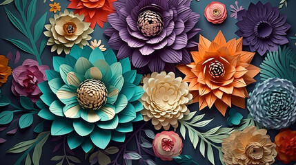 Seamless pattern art of flowers. Generative AI.