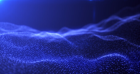 Abstract blue energy waves from particles of futuristic hi-tech glowing background