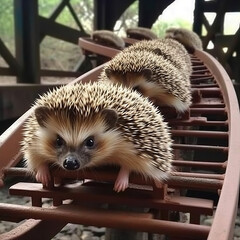 Fototapeta premium Hedgehogs rollercoaster Generative AI