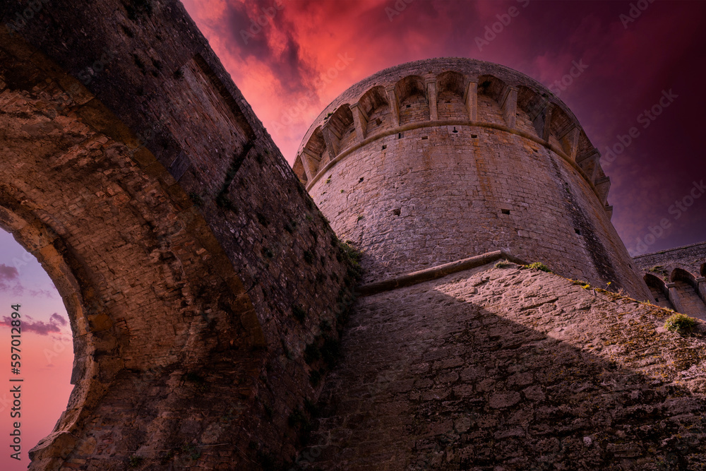 Wall mural one of the towers of the fortress in the tuscan town of volterra