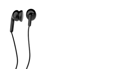 3D Rendering of Standard Black Earbuds on white Background with Isolated Modern and Sleek Visual Composition with Copy Space,  