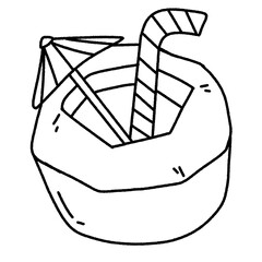 Fototapeta premium doodle line art coconut drink.beverage on the beach vacation trip. cool and fresh drink summer menu.