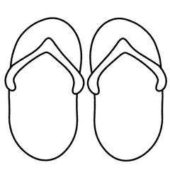 doodle line art cute beach slippers outfit .accessory for summer time, travel go to sea. vacation trip on the beach.