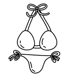 doodle line art cute bikini summer outfit for swimming. summer time, travel go to sea. vacation trip on the beach.