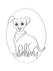 contour line illustration cartoon childish style cute animal dog russell terrier printable coloring book design element