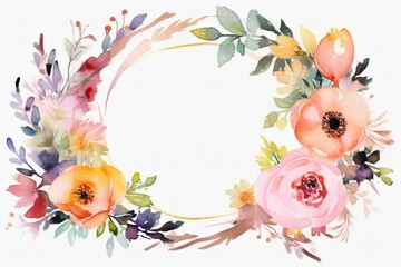 Naklejka na ściany i meble Watercolor floral frame for events and cards. Generative AI