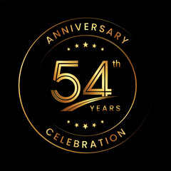 54th Anniversary. Anniversary logo design with gold color ring and text for anniversary celebration events. Logo Vector Template
