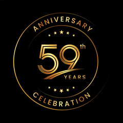 59th Anniversary. Anniversary logo design with gold color ring and text for anniversary celebration events. Logo Vector Template