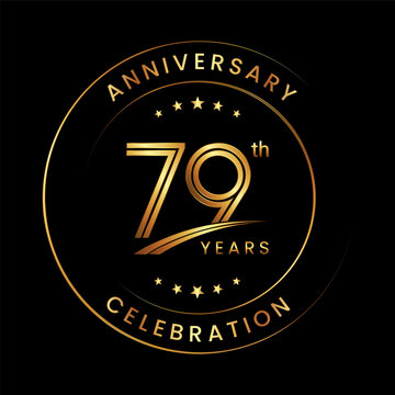 79th Anniversary. Anniversary logo design with gold color ring and text for anniversary celebration events. Logo Vector Template