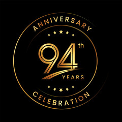 94th Anniversary. Anniversary logo design with gold color ring and text for anniversary celebration events. Logo Vector Template