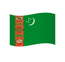 Turkmenistan flag - simple wavy vector icon with shading.
