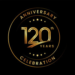120th Anniversary. Anniversary logo design with gold color ring and text for anniversary celebration events. Logo Vector Template