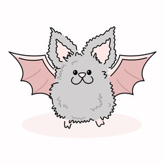 Cute cartoon baby bat in color doodle style
