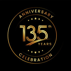 135th Anniversary. Anniversary logo design with gold color ring and text for anniversary celebration events. Logo Vector Template