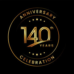 140th Anniversary. Anniversary logo design with gold color ring and text for anniversary celebration events. Logo Vector Template