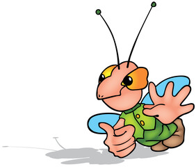 Strange Beetle in Green Clothes Flying Through the Air