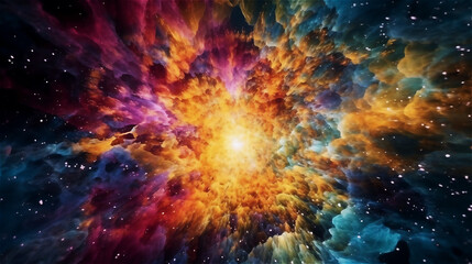Obraz na płótnie Canvas Colorful illustration outer space moments after the Big Bang. Concept image of a bright explosion in outer space