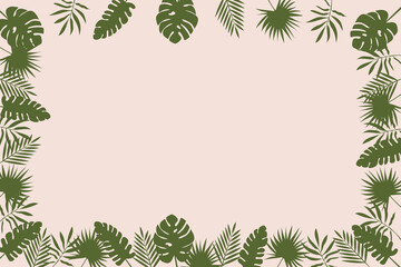 Minimal abstract leaves. Vector drawing of tropical leaves on a pink background. Trendy botanical elements for your design.