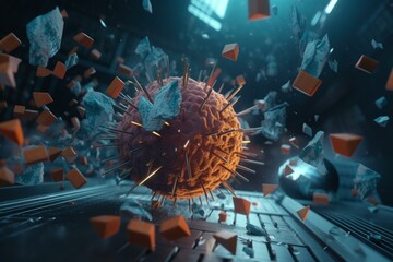 COVID-19 hitting financials hard - 3D virus attack illustration. Generative AI