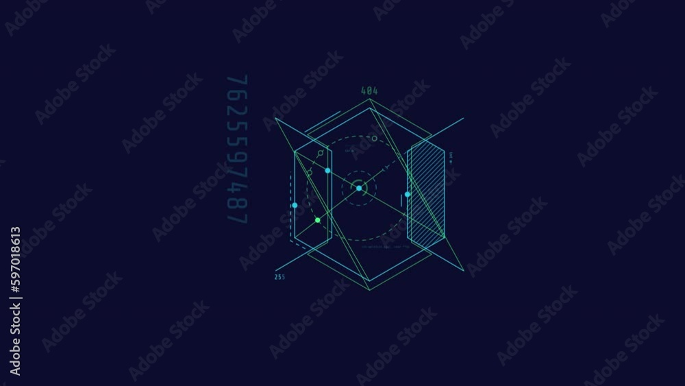 Poster looped animation of circles in a hexagon hud element.