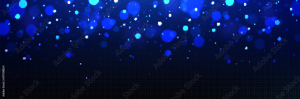 Poster blue bokeh light effect with sparkle shimmer on transparent background. abstract circle blur shine o