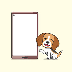 Cartoon character cute beagle dog and smartphone for design.