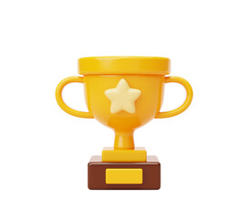 Yellow trophy cup winner success champion icon sign or symbol 3d illustration - obrazy, fototapety, plakaty